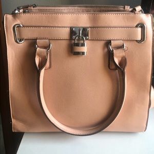 Coral satchel handbag with crossbody strap